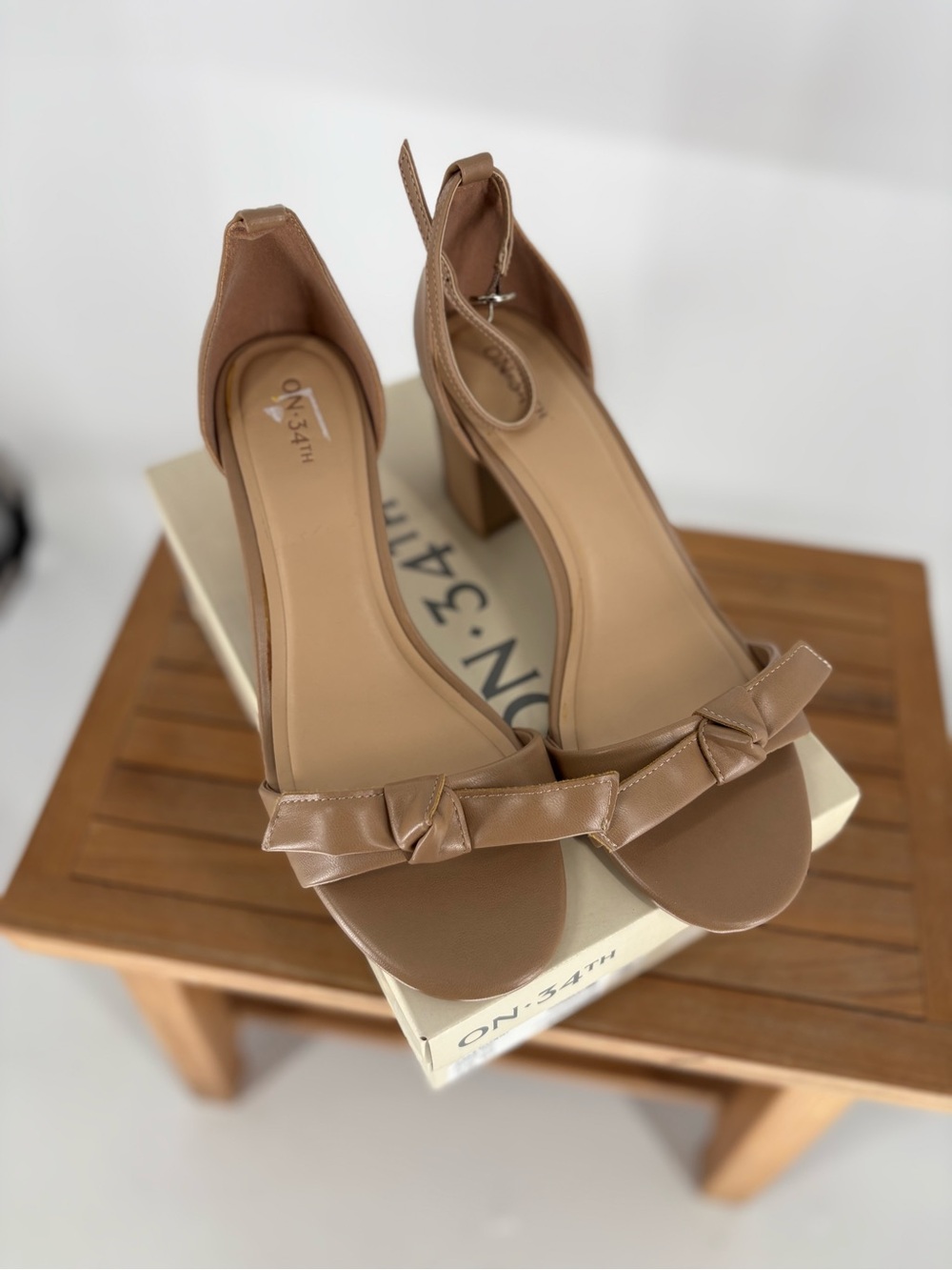 New. On 34th women’s Tan Bow Strap Block Heel Sandals size 10 M